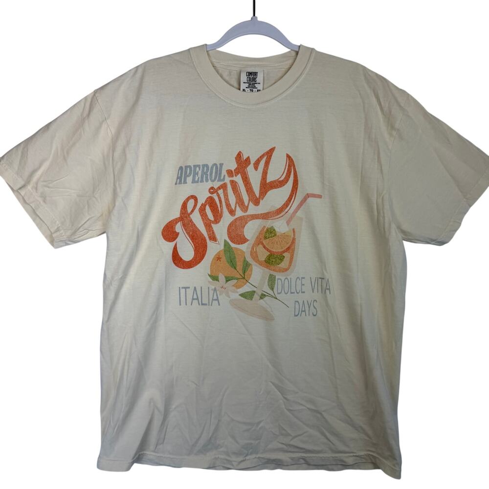 Comfort Colors Aperol Spritz Graphic T-Shirt Women Size XL Cream Italy Summer